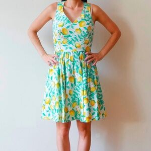 Elle Backless Lemon Print Dress - White and Yellow